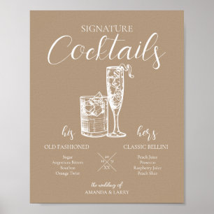 Neutrales Hochzeits-Signature-Cocktails-Schild Poster