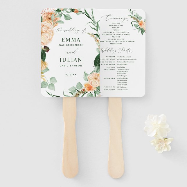 Neutrales Hochzeitsprogramm für Botanische Boho-Gr Fächer (Vorne und Hinten)