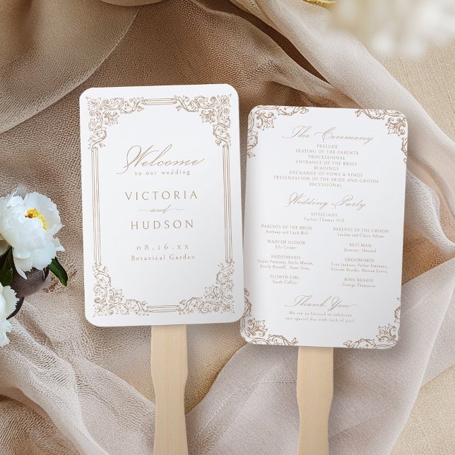Neutrales Hochzeitsprogramm für Vintage Rahmen Fächer (Neutral Vintage Frame Elegant Wedding Program Hand Fan)