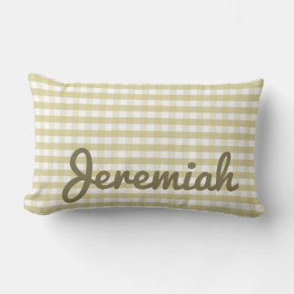 Neutrales Kinderzimmer Gingham Pillow mit Namen Lendenkissen