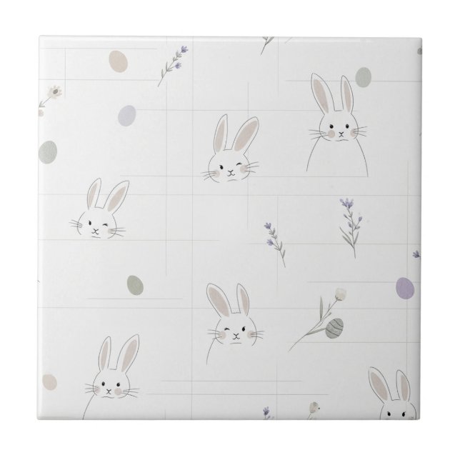Neutrales Osterhasen-Pastell-Blumenmuster Fliese (Vorderseite)