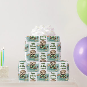 Neutrales Personalisiertes Baby Otter Geschlecht Geschenkpapier