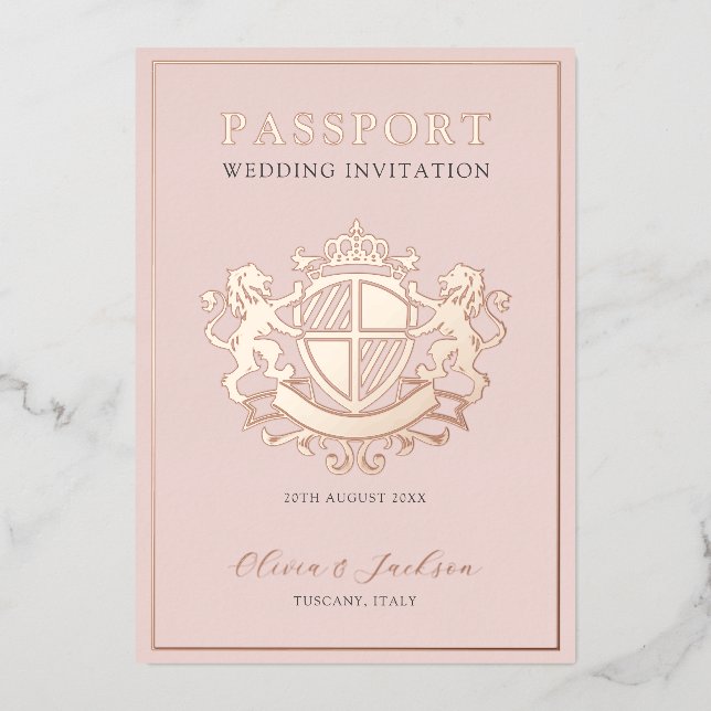 Neutrales Rosa und Rose Gold Chic Hochzeit in Urla Folieneinladung (Vorderseite)