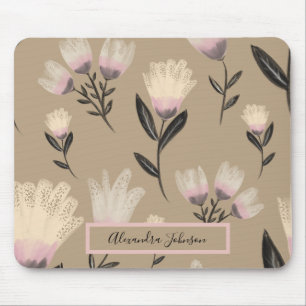 Neutrales Rosé-Blumenmuster Moderne Botanik Mousepad