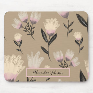 Neutrales Rosé-Blumenmuster | Moderne Botanik Mousepad