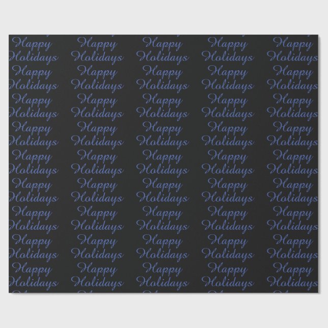 Neutrales Schwarz & Blau Elegantes Happy Holidays Geschenkpapier (Flach)