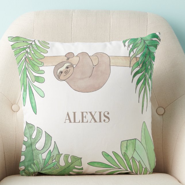 Neutrales Sloth Baby Name Throw Kissen (Von Creator hochgeladen)