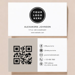 Neutrales Taupe-QR-Code-Social-Media Visitenkarte