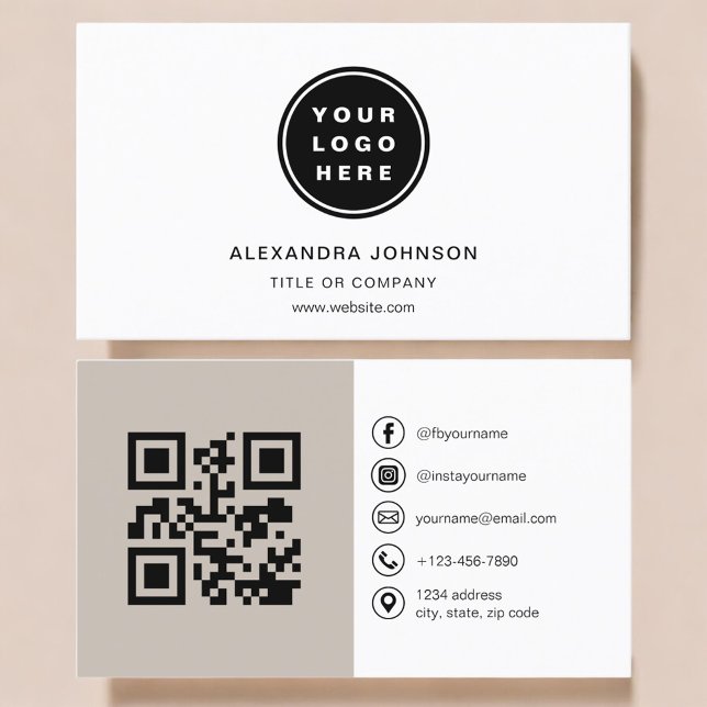 Neutrales Taupe-QR-Code-Social-Media Visitenkarte (Von Creator hochgeladen)