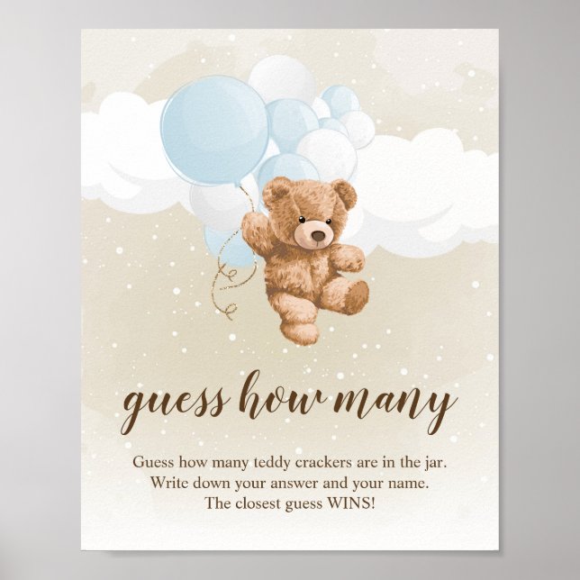Neutrales Teddy Bear Baby Duschzeichen Poster (Vorne)