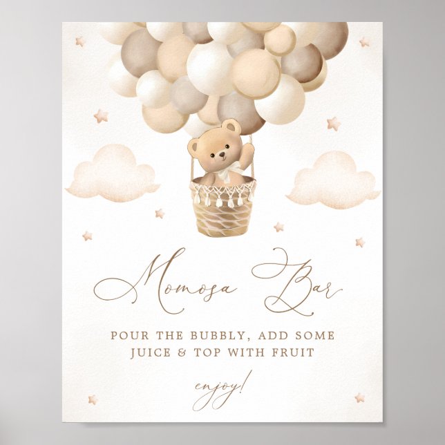 Neutrales Teddy Bear Baby Shower Mimosa Bar Poster (Vorne)