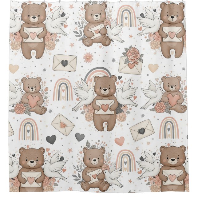 Neutrales Teddybär-Baby-Shower-Muster Duschvorhang (Vorderseite)