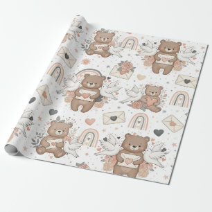 Neutrales Teddybär-Baby-Shower-Muster Geschenkpapier