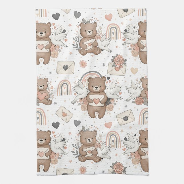 Neutrales Teddybär-Baby-Shower-Muster Geschirrtuch (Vertikal)