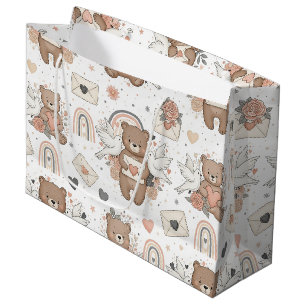 Neutrales Teddybär-Baby-Shower-Muster Große Geschenktüte