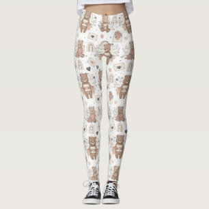 Neutrales Teddybär-Baby-Shower-Muster Leggings