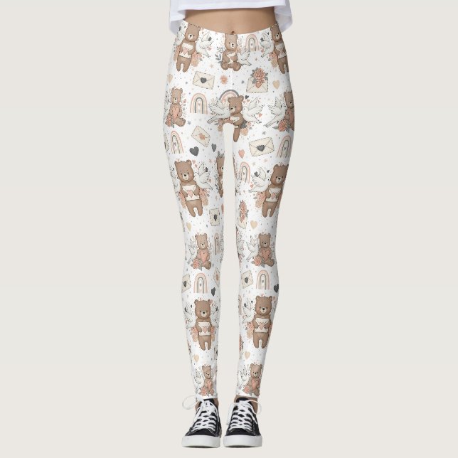 Neutrales Teddybär-Baby-Shower-Muster Leggings (Vorderseite)