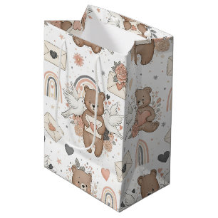 Neutrales Teddybär-Baby-Shower-Muster Mittlere Geschenktüte