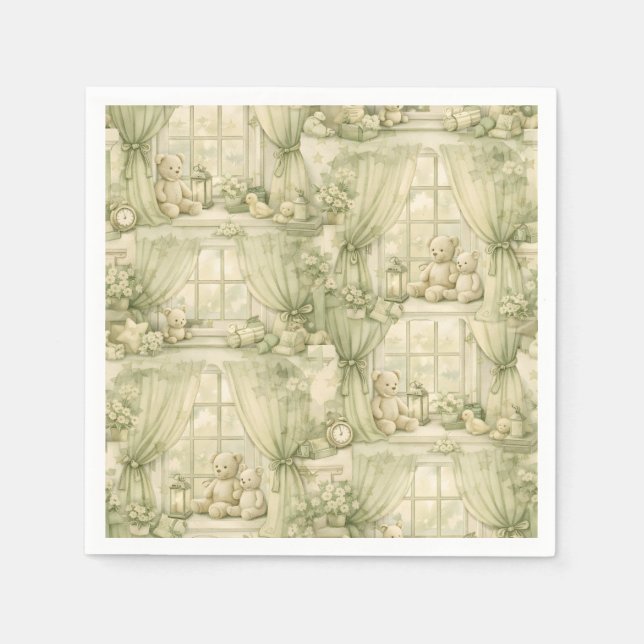 Neutrales Teddybär-Kinderzimmer Beige Muster (2) Serviette (Vorderseite)