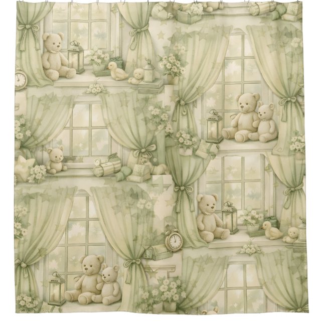 Neutrales Teddybär-Nursery-Zimmer Beige-Muster (2) Duschvorhang (Vorderseite)