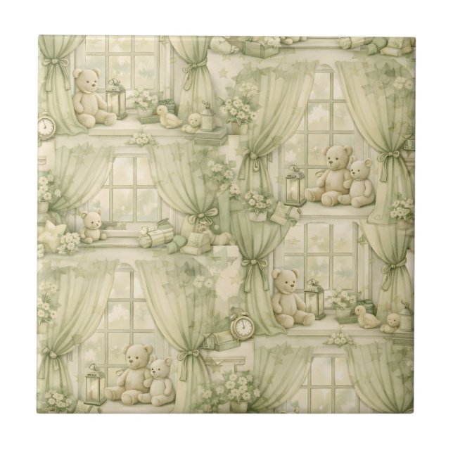 Neutrales Teddybär-Nursery-Zimmer Beige Muster (2) Fliese (Vorderseite)