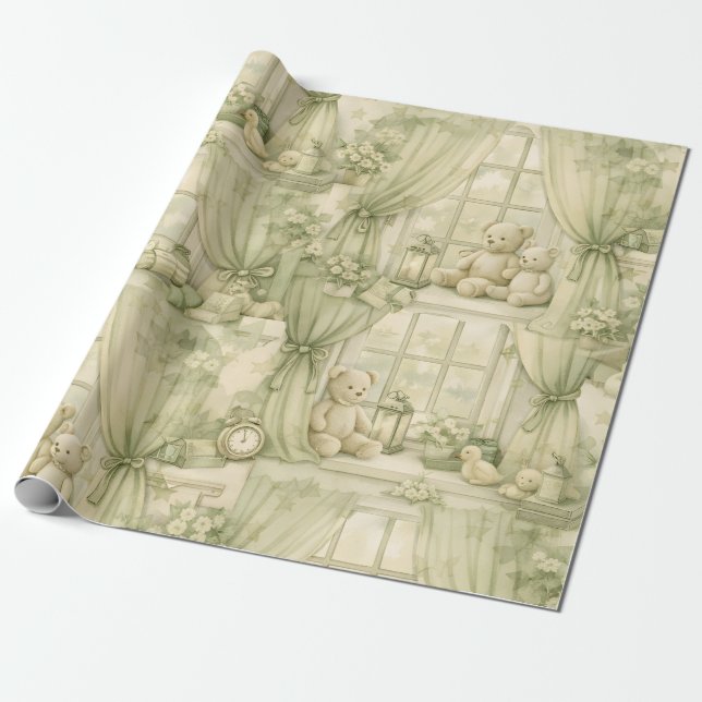 Neutrales Teddybär-Nursery-Zimmer Beige-Muster (2) Geschenkpapier (Ungerollt)