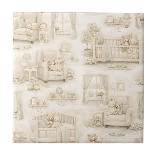Neutrales Teddybär-Nursery-Zimmer Beige-Muster Fliese (Vorderseite)