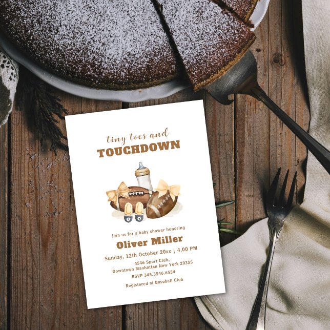 Neutrales Touchdown-Schleifen-Fußball-Fläschchen-B Einladung (Neutral Touchdown Bow Football Bottle Baby Shower Invitation)