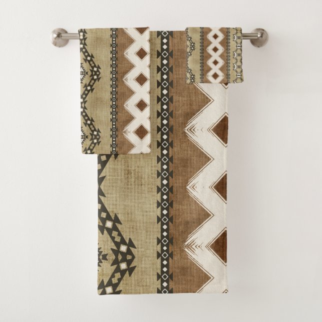 Neutrales Tribal-Schmuckmuster Badhandtuch Set (Insitu)