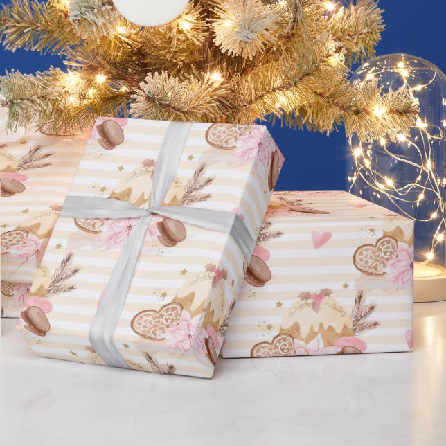 Neutrales und Rosa Weihnachts-Dessertmuster Geschenkpapier (Feiertage)