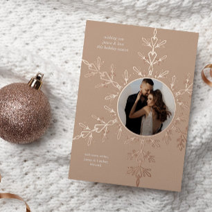 Neutrales und Rose Gold Snowflake Foto Folien Feiertagskarte