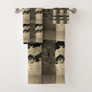 neutrales Velvet-Patchwork-Bild Badhandtuch Set