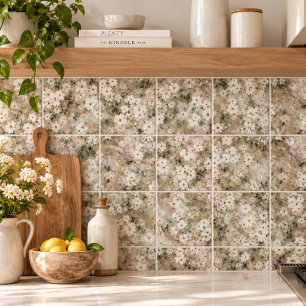 Neutrales Vintage Weiße Wildblumen Floral Fliese