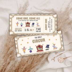 Neutrales Vintage-Zirkusticket Karneval Baby-Party Einladung