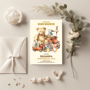 Neutrales Vintages Spielzeug Babydusche Einladung