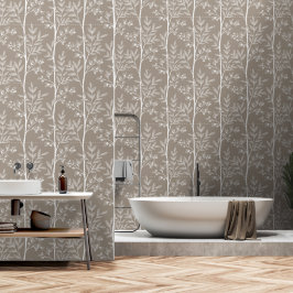 Neutrales Warm-Taupe-Blumenstreifenmuster Tapete