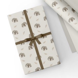 Neutrales Wasserfarbe-Elefanten-Safari-Muster Geschenkpapier