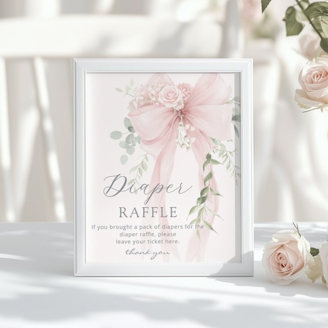 Neutrales Whimsical-Bow-Diaper-Raffle Baby Shower Poster (Von Creator hochgeladen)