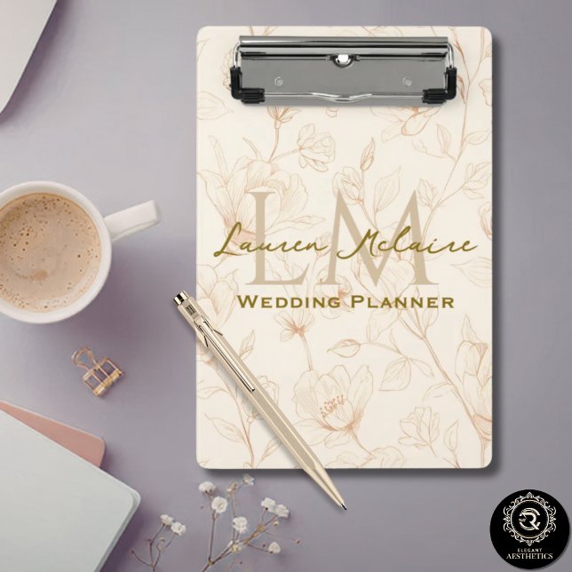 Neutrales Wildblumen-Monogramm Geschäftsakzent Mini Klemmbrett (Neutral Wildflower Monogram Business Accent Mini Clipboard)