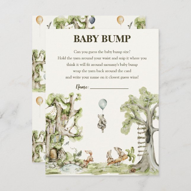 Neutrales Woodland Baby Shower Bump Game Begleitkarte (Vorne/Hinten)