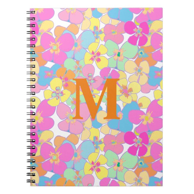 Neutro Retro Floral Pink Monogramm Notizblock (Vorderseite)