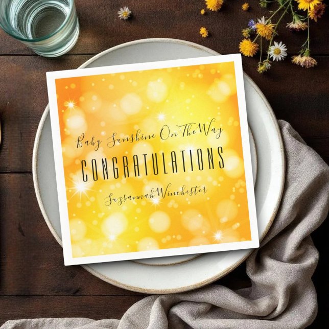 NeutronenBaby-Dusche für gelbes Orangengeschlecht Serviette (Easy to personalize template text paper napkin for any party special occasion. )
