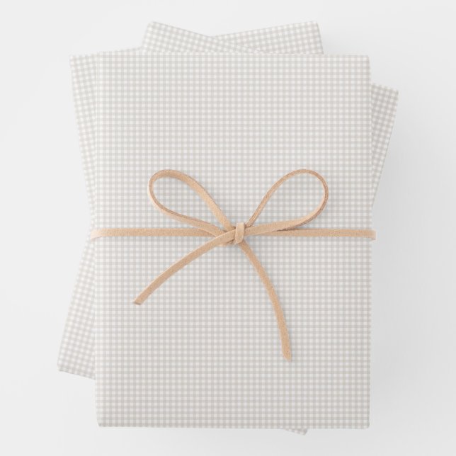 Neutronenbeige Gingham Karo, einfach niedlich Geschenkpapier Set (Beispiel)