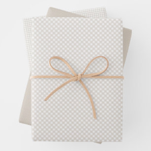 Neutronenbeige Gingham und Dots einfaches klassisc Geschenkpapier Set