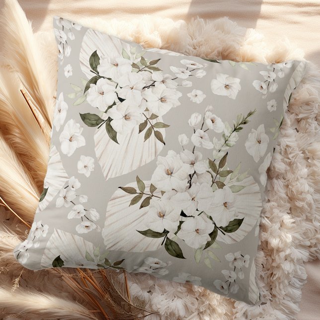 Neutronenboho Blütenwirbel Weiße Blüten Kissen (Floral Throw Pillow)