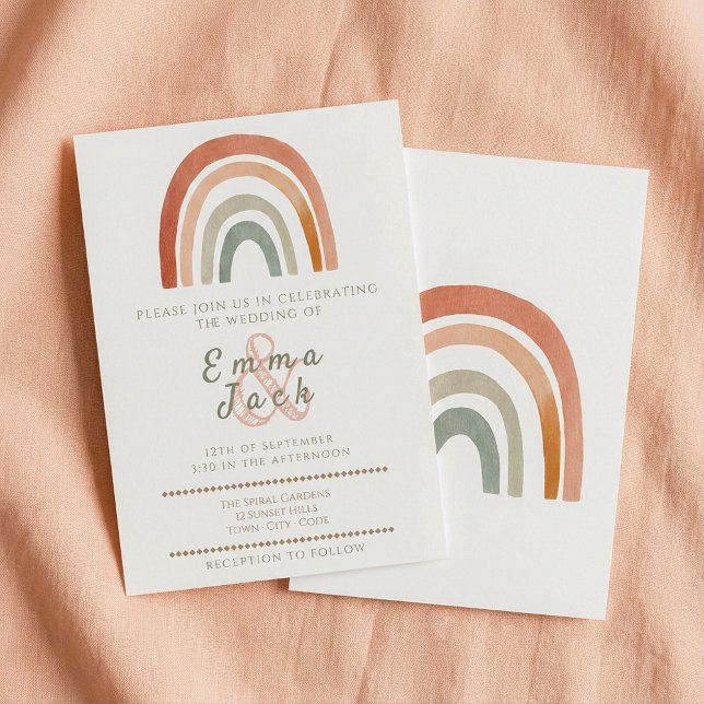 Neutronenboho-Hochzeitsfeier Einladung (Neutral rainbow boho soft tones wedding invitation.)