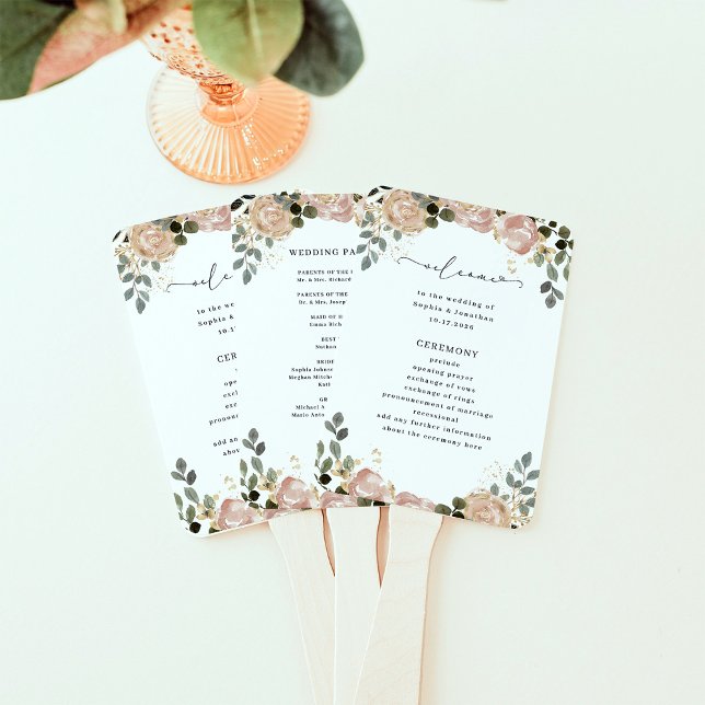 Neutronenfarben, blau | Hochzeitsprogramm Fächer (Pretty, neutral watercolor floral wedding program hand fans)