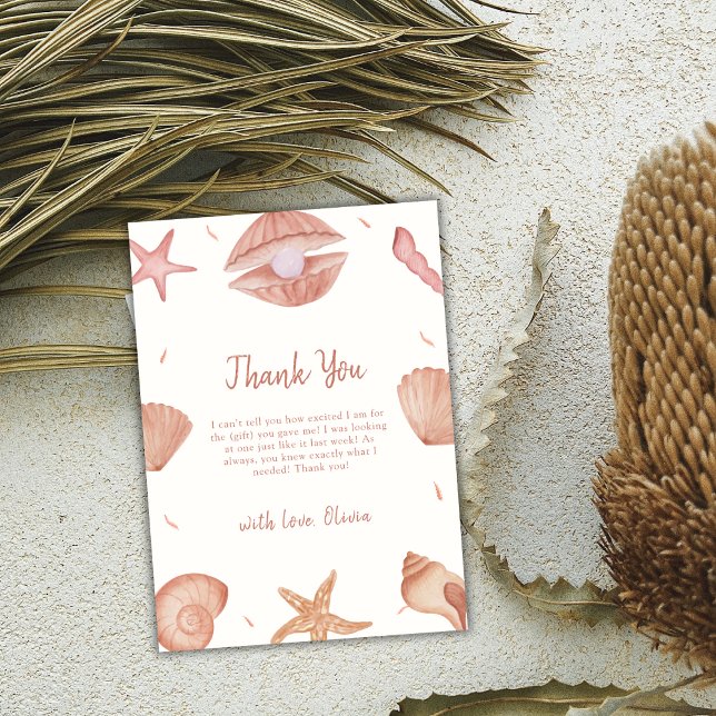 Neutronenseewasser Seashell Pearl Baby Dusche Dankeskarte (Neutral Summer Ocean Seashell Pearl Baby Shower Thank You Card)