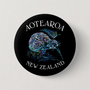 NEUZEALAND KIWI PAUA 6 CM RUNDABZEICHEN BUTTON