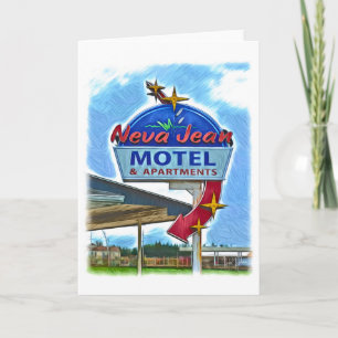 Neva Jean Motel Retro Neon Begrüßungskarte Dankeskarte